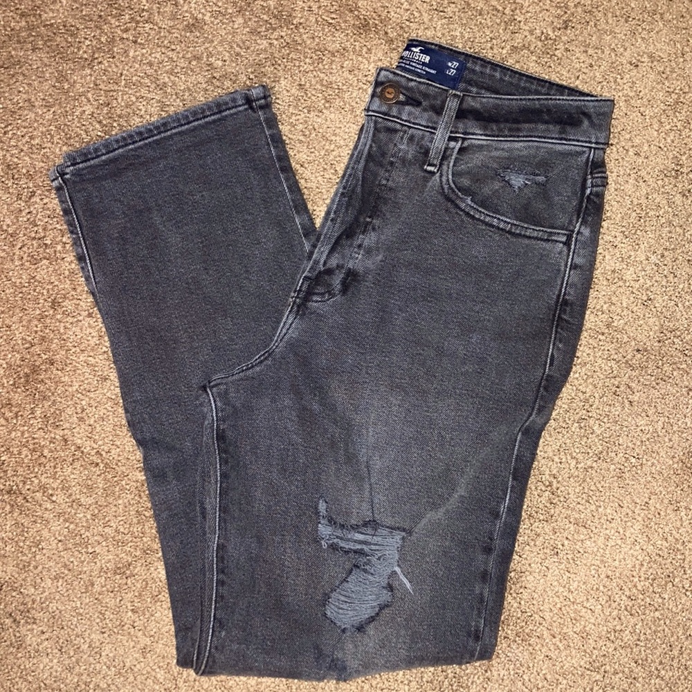 Hollister Black Distressed Ultra High Rise Vintage Straight Jeans Size 5